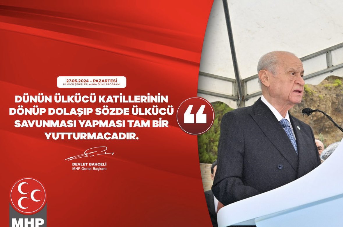 Dünün ülkücü katillerinin dönüp dolaşıp sözde ülkücü savunması yapması tam bir yutturmacadır. MHP Genel Başkanı Devlet BAHÇELİ