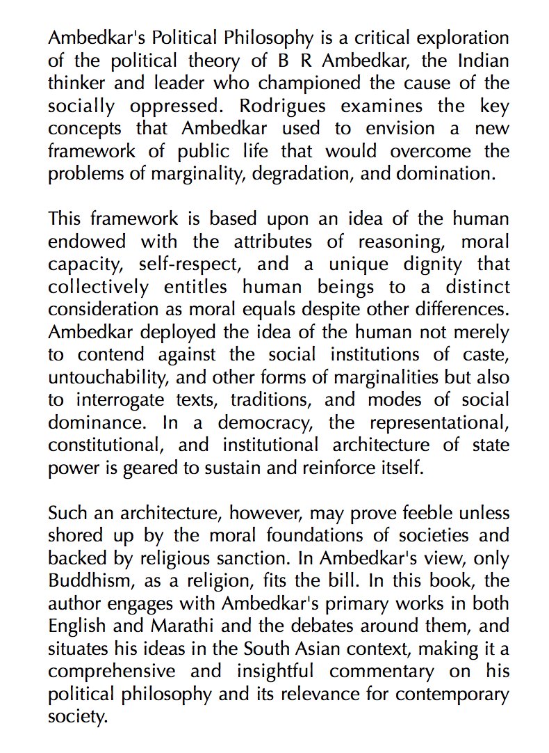 Valerian Rodrigues - Ambedkar's Political Philosophy A Grammar of Public Life from the Social Margins À paraître en décembre aux Oxford UP