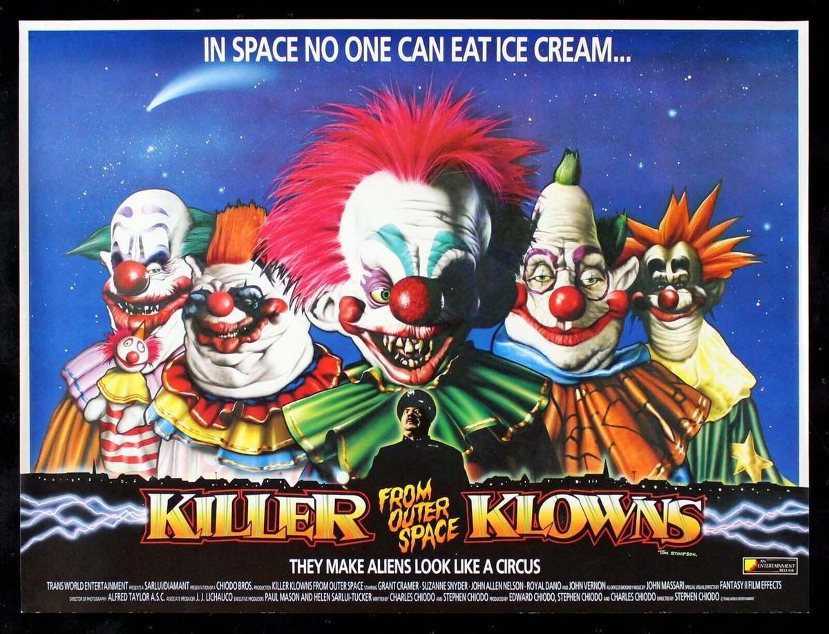 #ThisDayInFandomHistory: Killer Klowns from Outer Space is an American science fiction horror comedy film written, directed and produced by the Chiodo Brothers. It was released on this date in 1988. #OnThisDay #KillerKlownsFromOuterSpace
