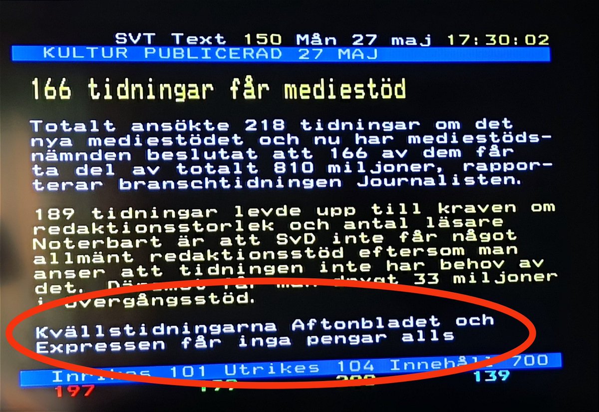 🤣Jag noterar med glädje att Aftonbladet och Expressen inte får något mediestöd.