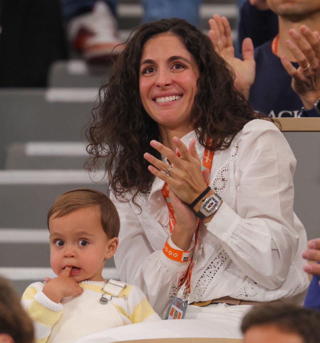 Baby Rafa Nadal & Rafa’s wife Mery supporting him at Roland Garros. 🥹 Baby Rafa looks nervous 😂