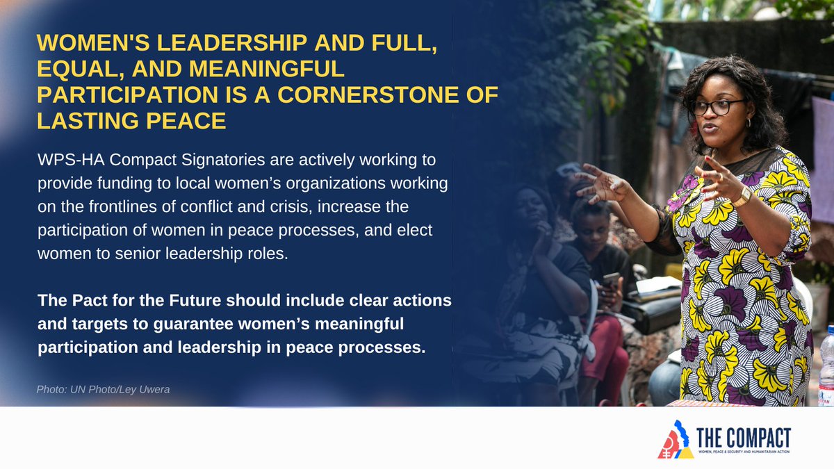 The #PactForTheFuture should include clear actions and targets to guarantee women’s meaningful participation and leadership in peace processes.

#SummitOfTheFuture #OurCommonAgenda