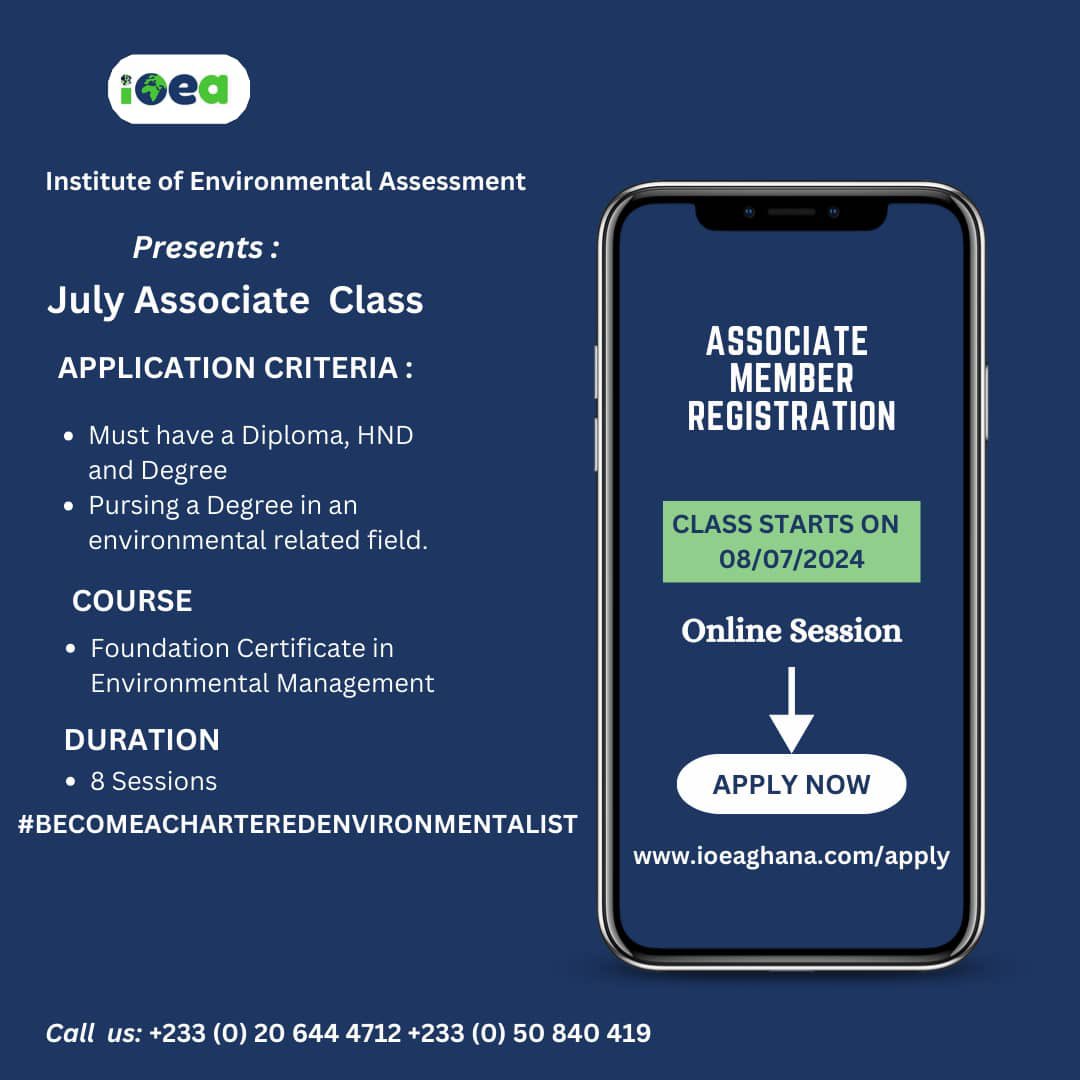 This July, take a step towards a sustainable tomorrow with our Associate-level training program. Dive deep into innovative solutions for environmental challenges. Gain the skills to be the change Maker 

#SustainableGrowth #SafetyProfessionals 
#IOEAGHANA
