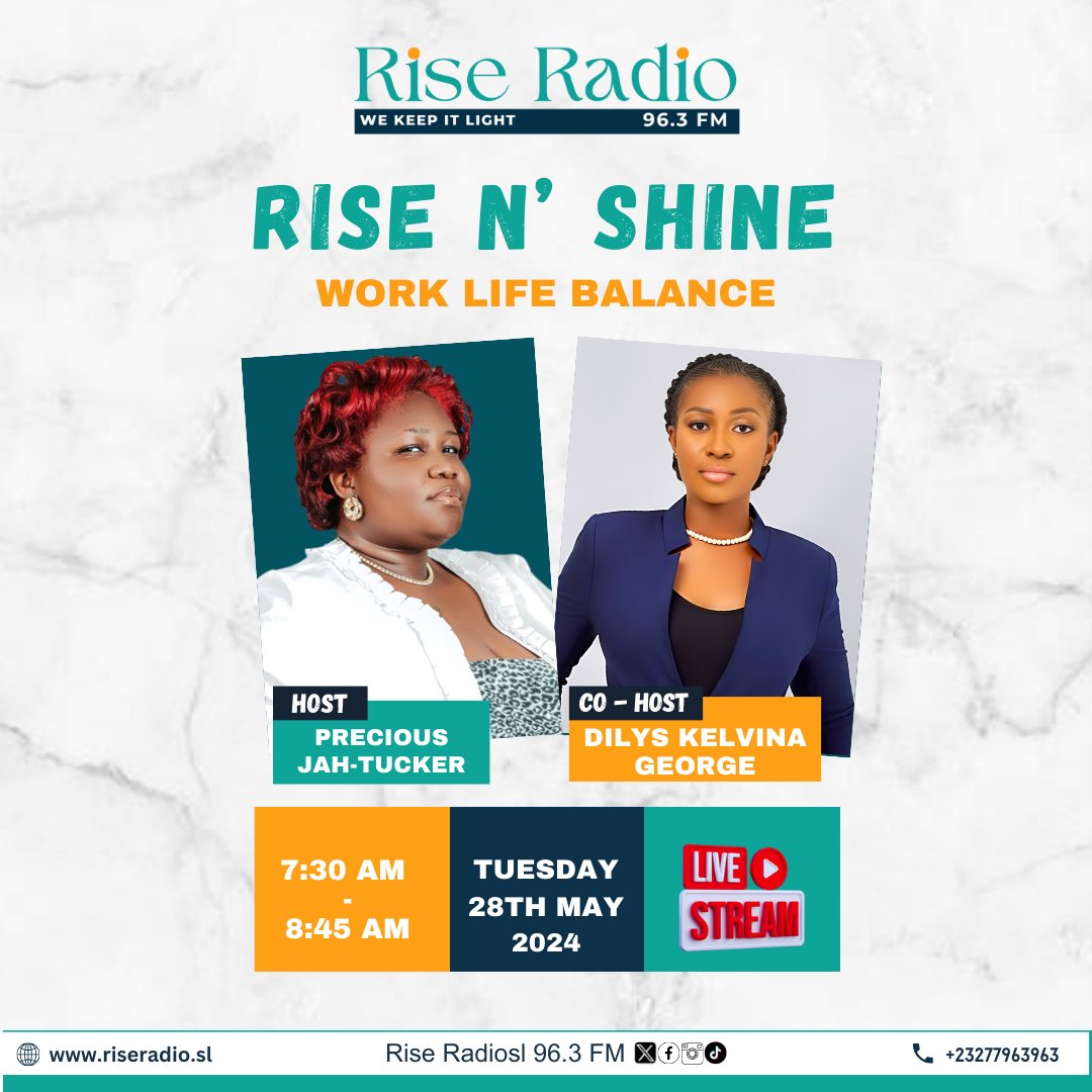 Join our host Precious Aretha Jah-Tucker and co-host Dilys Kelvina George tomorrow on #RiseNShine as they delve into the essential topic of #WorkLifeBalance. Learn strategies to juggle your career and personal life effectively @asmaakjames @mariamajbah9 #HealthyLiving #RiseNShine