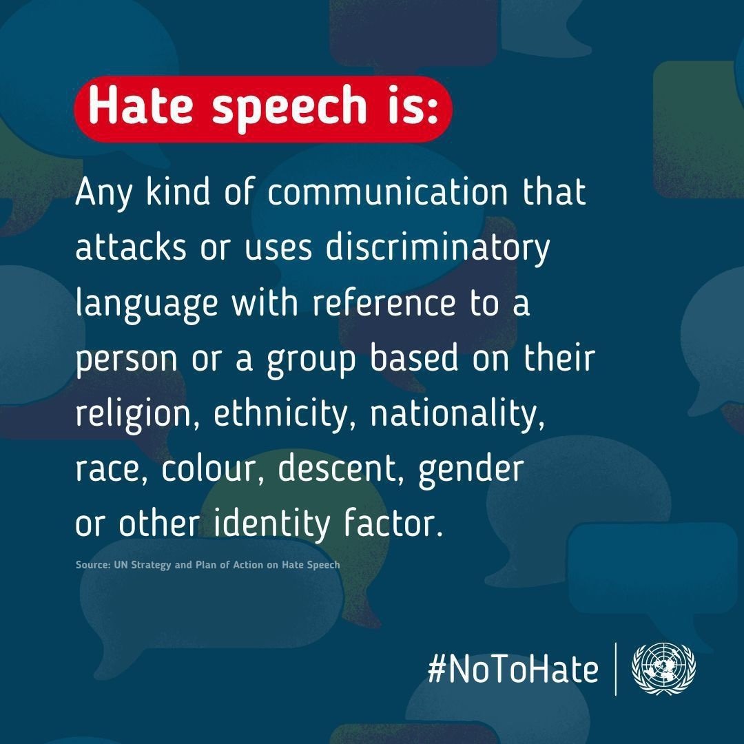 Understanding what hate speech looks like, and how it impacts people and societies, is critical for helping to stop its spread –both online and offline.

Learn more: un.org/en/hate-speech… #NoToHate