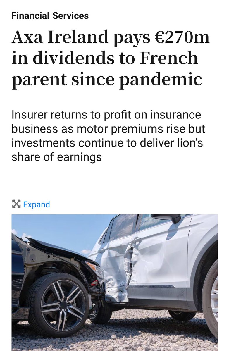 “Net profits at [AXA’s] Irish operation rose threefold in 2023 to €95 million as insurance premiums rose 9 per cent to breach the €1 billion mark.

Profits soar whilst premiums continue to rise. The Government needs to stand up to this

#InsuranceReform

irishtimes.com/business/finan…