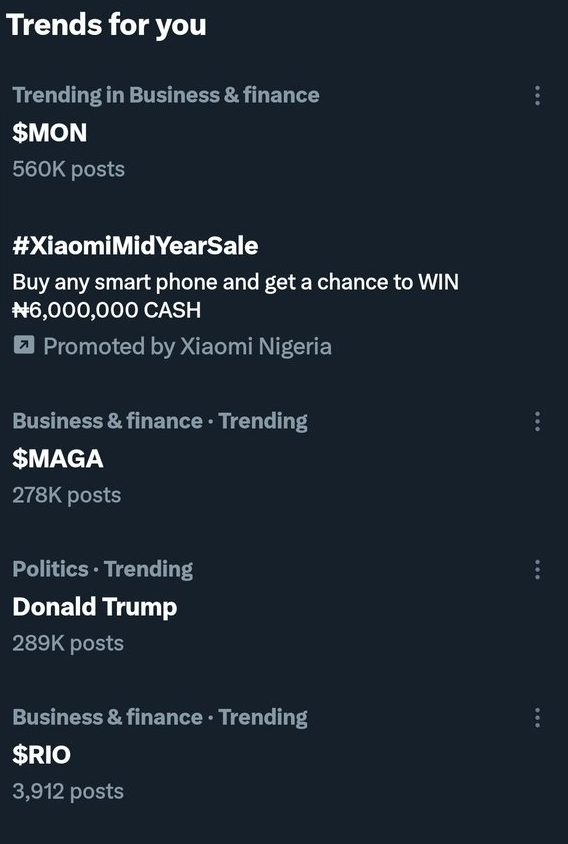 $MAGA Trending on <a href="/X/">X</a>, 278k posts under Business and Finance. 

There is no bigger narrative than <a href="/MagaHAT_ETH/">PLEASE GO TO OFFICIAL MAGA Coin X ----- @MAGACoinX</a>.

Join Trump's $MAGA #CryptoArmy today!