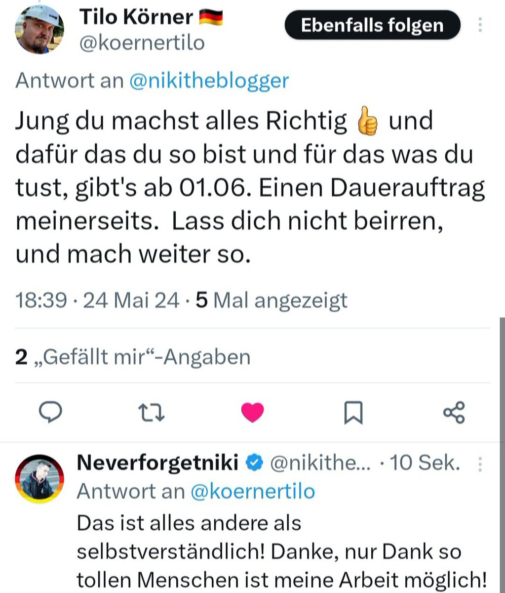 Danke von Herzen für eure Unterstützung! 💙👍 Es bedeutet mir viel, dass einige von euch meine mediale Arbeit honorieren und mir ihre Wertschätzung zeigen. Ich bekomme als junger Mensch im Gegensatz zu meinen Konkurrenten Restle, Böhmermann und Co keine Zwangsgebühren, jeder