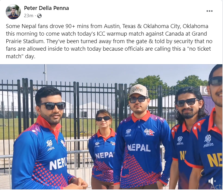 No Visa.
Now No entry for Fan. No permission to take Photo for media person. 
Pathetic Pathetic !!!!  And you guys are the Hosting  worldcup 🤡
@usacricket
