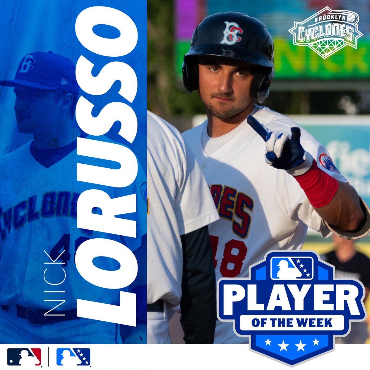 LHP Felipe De La Cruz has been named the SAL Pitcher of the Week and INF Nick Lorusso has been named the SAL Player of the Week.  

It marks just the 4th time in franchise history that Cyclones have received both awards in the same week.

#AmazinStartsHere I #LGM I #MiLB