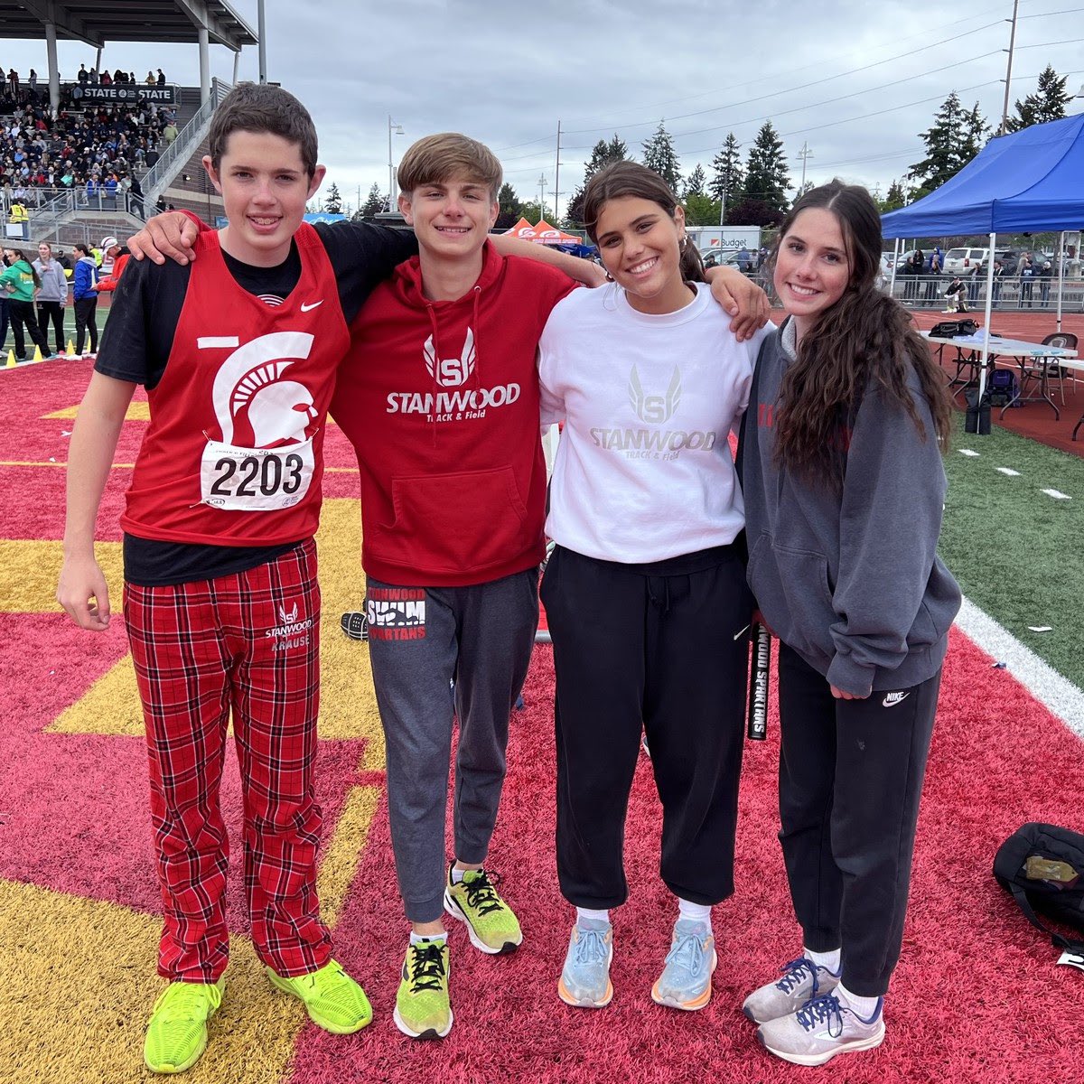 Our Spartan Unified Sprint Medley Relay team of Addison Morton, Xander Krause, Amelia Allen, and Levi Stiers placed 6th at State and set our inaugural school record of 2:01.96! ⭐️ @Stanwood_TF #GoSpartans