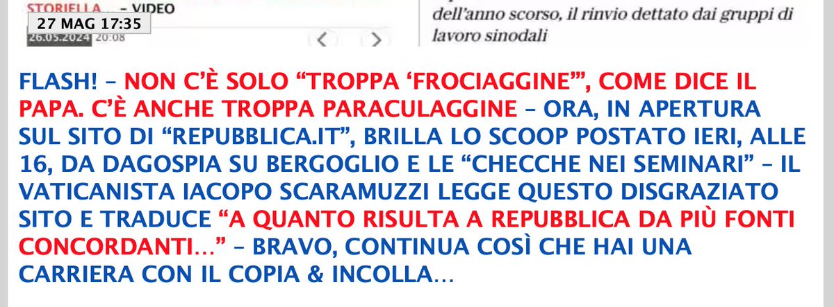GabrieleCarrer's tweet photo. Il Papa e la “frociaggine”, scazzo Dagospia/Repubblica https://t.co/LFbNk7HJCp