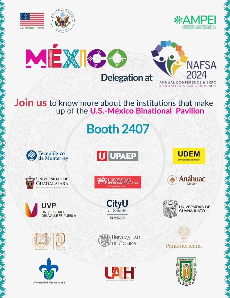 .@NAFSA es la conferencia anual más grande sobre educación internacional. Felicitaciones a las instituciones 🇲🇽presentes este 2024. ¡Visítalas en el Booth 2407! #NewOrleans
nafsa.org/conferences/na…