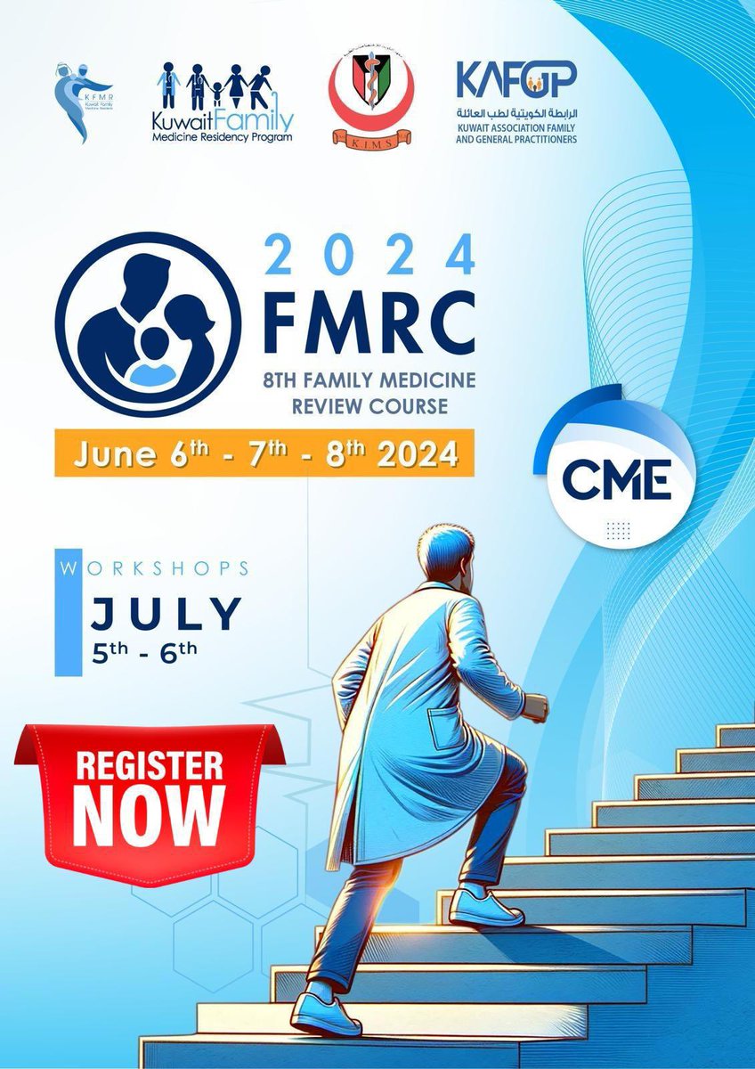 dr_yousif_m's tweet photo. We are thrilled to announce that registration for the 8th Family Medicine Review Course is now OPEN! 🌟

🗓 Dates: June 6-8 (Virtual),  July 5-6 (Workshop)

📍 Location: Lectures (Virtual), Workshops (Jumairah hotel)    

🔗 Register Now: https://t.co/GhdROUMVmo https://t.co/FnqIriWZxM