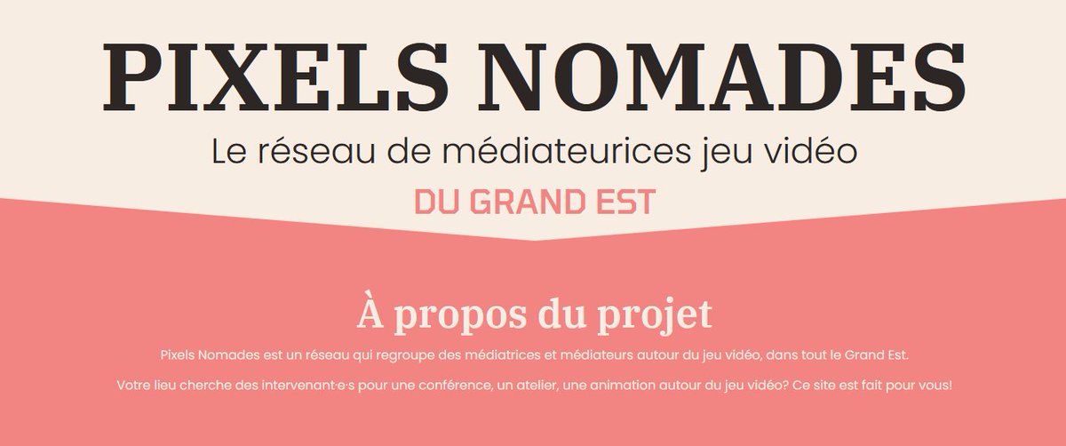Nous sommes heureux de vous annoncer la création des Pixels Nomades, réseau des médiateur·ice·s jv du Grand Est ! Nous sommes 6 à l'initiative de ce réseau, <a href="/InnerVerse_stud/">InnerVerse</a>, O. Sadier, A. Capron, Jeux Fais Quoi ?, j. Herbelin et nous !
Notre site : pixelsnomades.fr