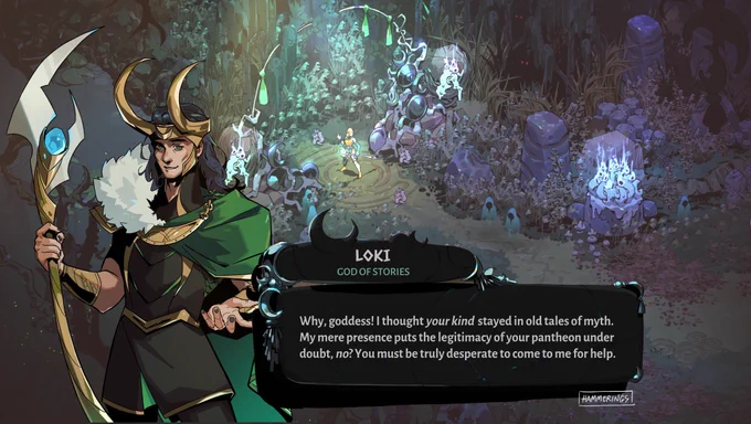 loki in the hades art style. mythos crossover babeyyyy 