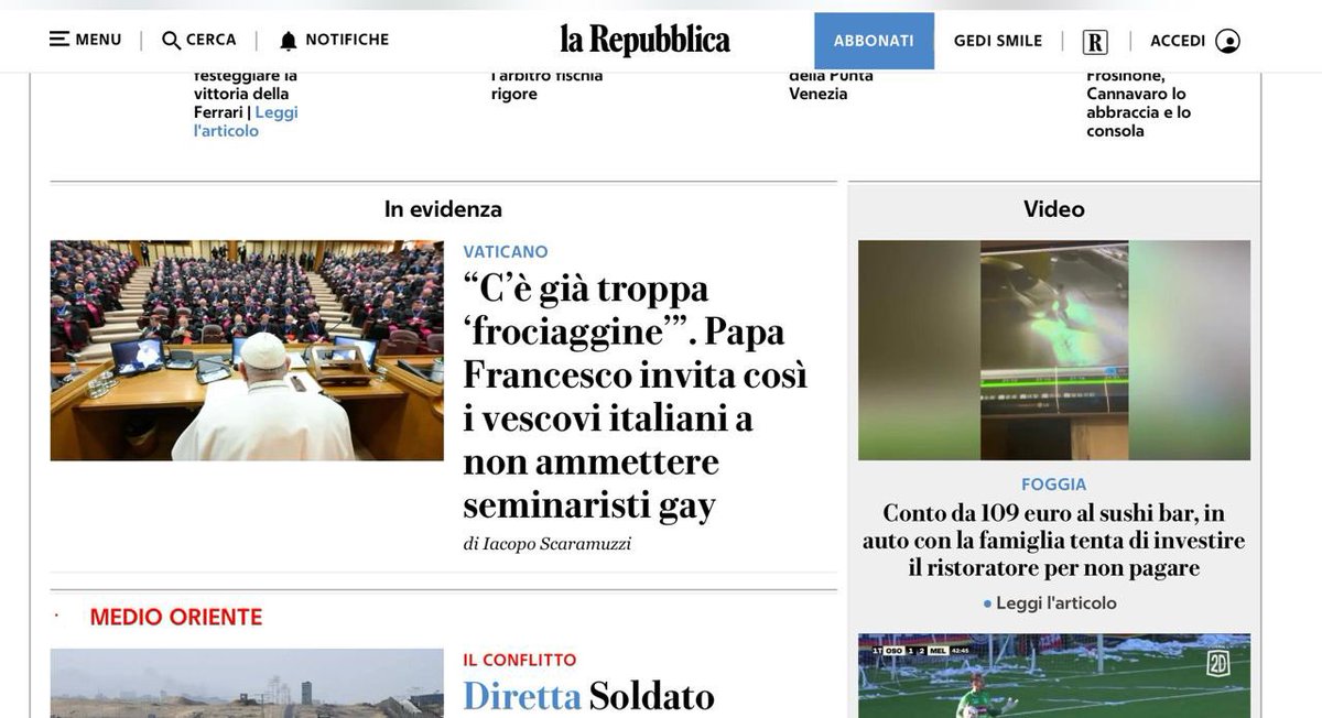 Repubblica - El Papa #Francisco invita a los obispos italianos a no admitir a seminaristas homosexuales: 'Ya hay demasiado 'maricón''