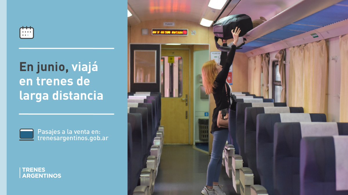 ¡En junio, viajá en la comodidad de nuestros trenes de Larga Distancia! 🚊 👉🏻Mar del Plata 👉🏻Pinamar 👉🏻Rosario 👉🏻Córdoba 👉🏻Tucumán 👉🏻Bragado / Pehuajó 💻 Pasajes online a la venta con descuento en trenesargentinos.gob.ar