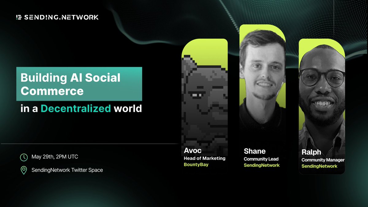 Join our X Space with @0xBountyBay this Wednesday at 2PM UTC! Discover how together we usher an era of AI Social Commerce built in a Decentralized world/ Set a reminder here: x.com/i/spaces/1zqKV…
