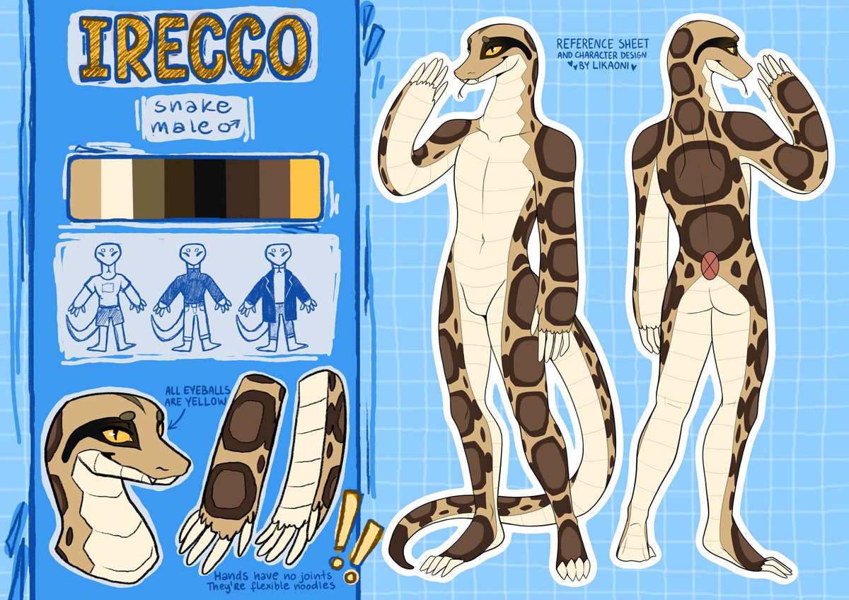 Snek’s blueprint! 
Finally, after a very long time I finished the ref for Irecco! 🥰💓

#furryart #commission