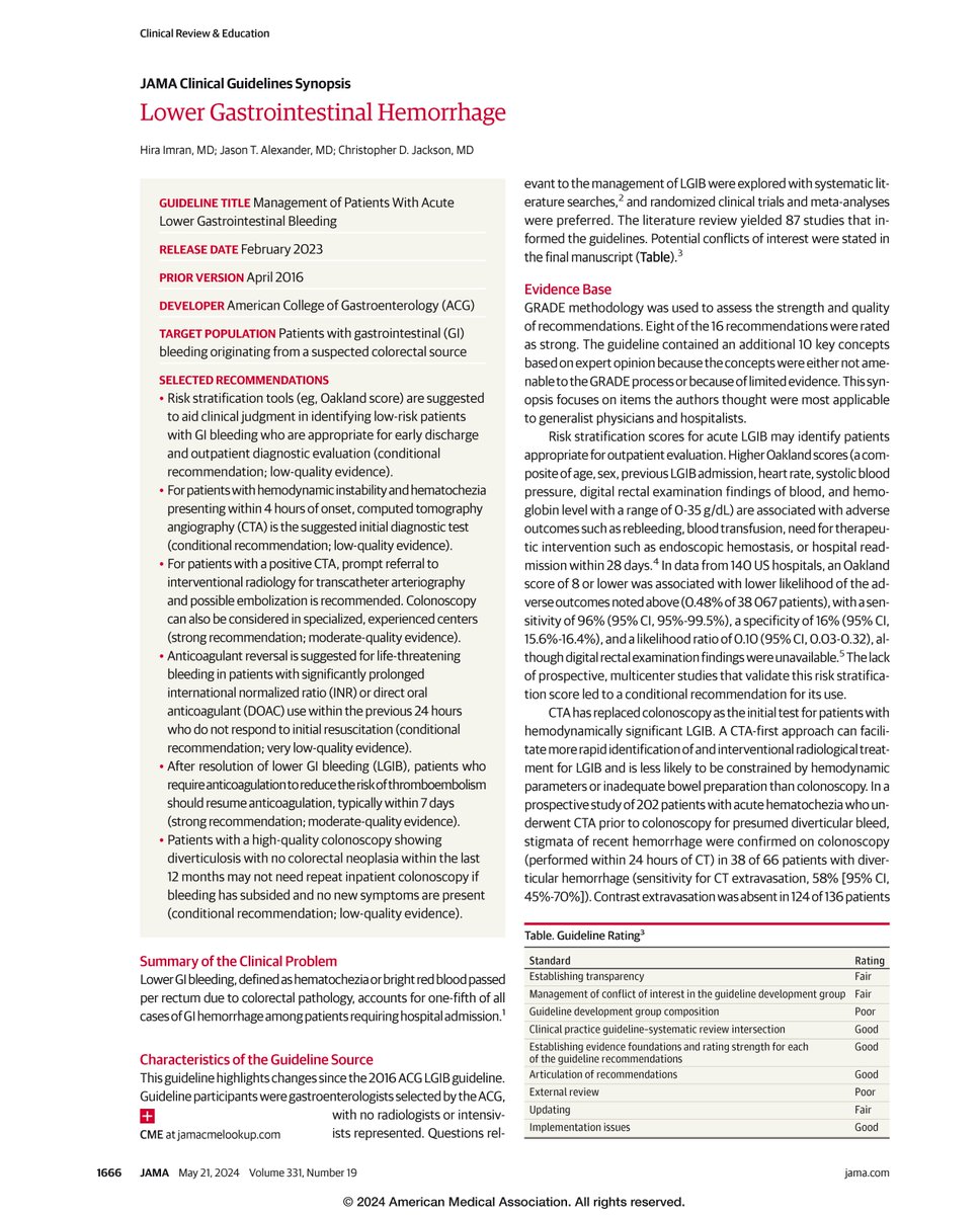 JAMA (@jama_current) on Twitter photo JAMA Clinical Guidelines Synopsis summarizes the 2023 <a href="/AmCollegeGastro/">ACG</a> guidelines on management of patients with acute lower gastrointestinal bleeding. ja.ma/4bHTtm4 JAMA Clinical Guidelines Synopsis summarizes the 2023 <a href="/AmCollegeGastro/">ACG</a> guidelines on management of patients with acute lower gastrointestinal bleeding. ja.ma/4bHTtm4