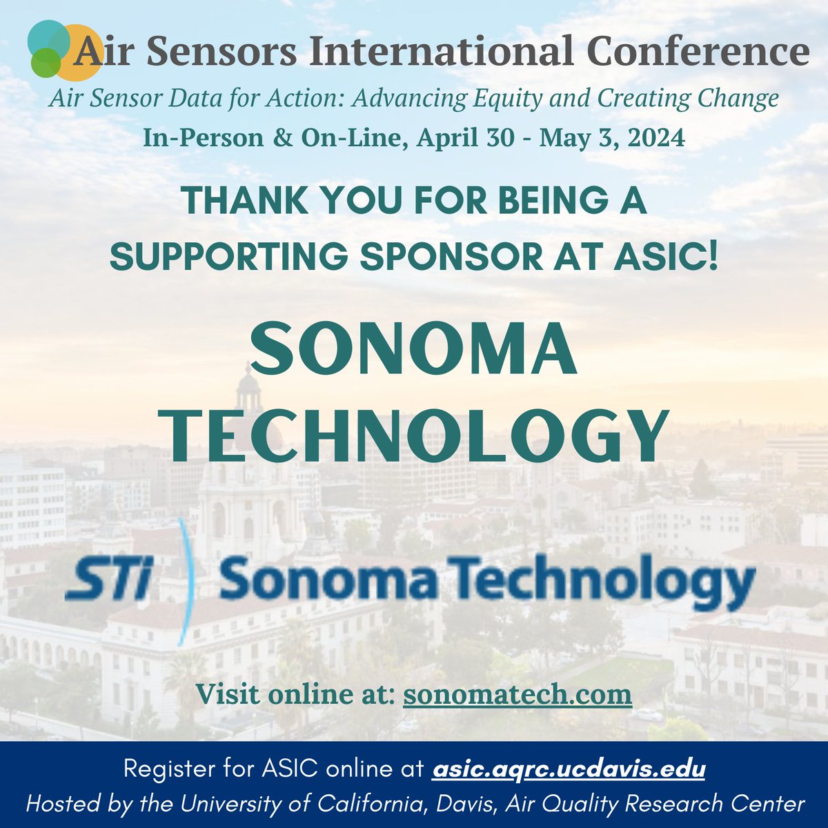 Thank you again to Sonoma Technology for being a supporting sponsor at ASIC California 2024! Learn more about Sonoma Technology at sonomatech.com #sonomatech #ASIC2024 #airquality #airsensors #lowcostsensors