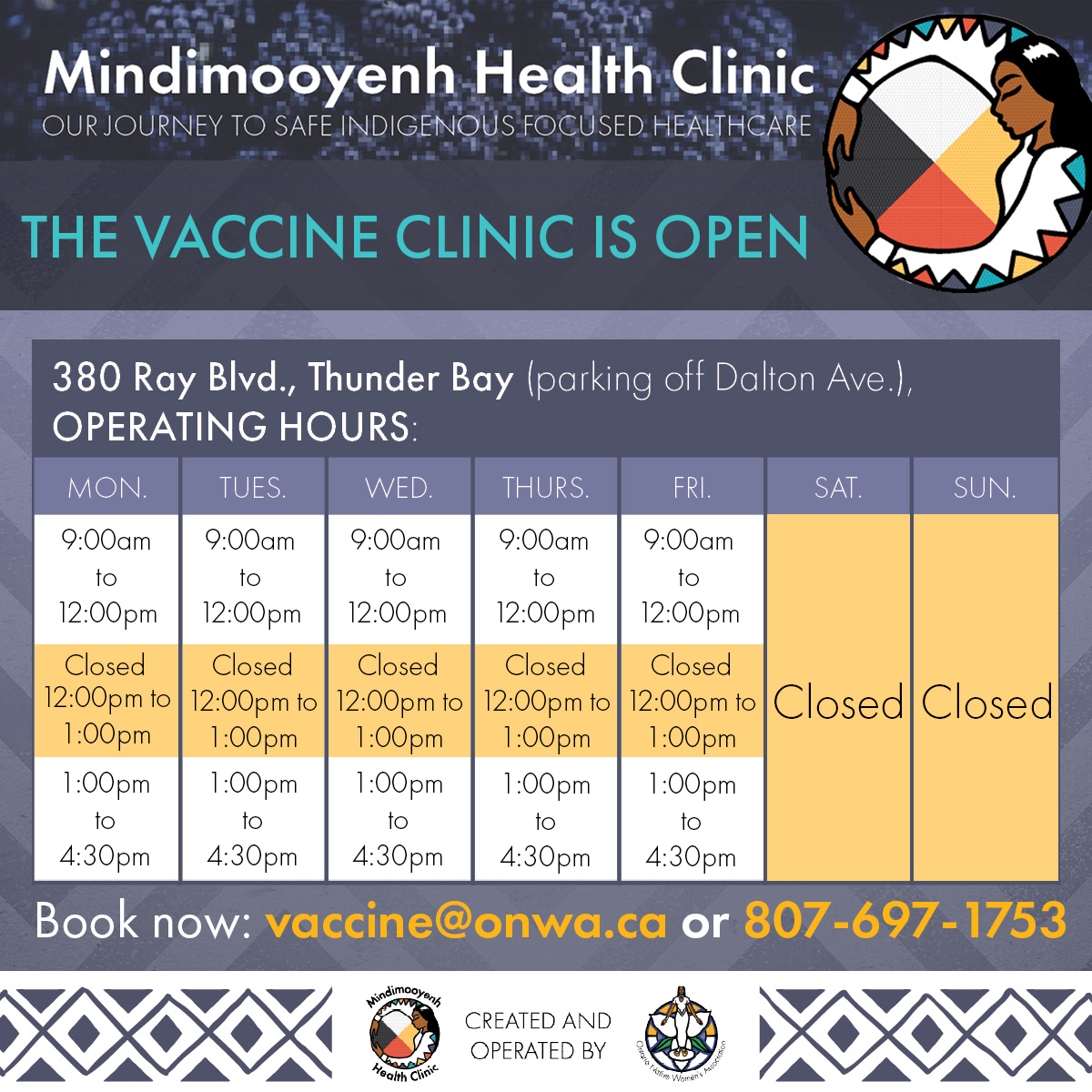 We've updated our hours to serve you better! 🎉 🕛 New Hours: Monday-Friday: 9am-12pm, 1pm-5pm 🥪 Lunch Break: 12pm-1pm Come visit us at Mindimooyenh Health clinic and let us take care of you! Appointments and walk-ins welcome. See you soon! 💙