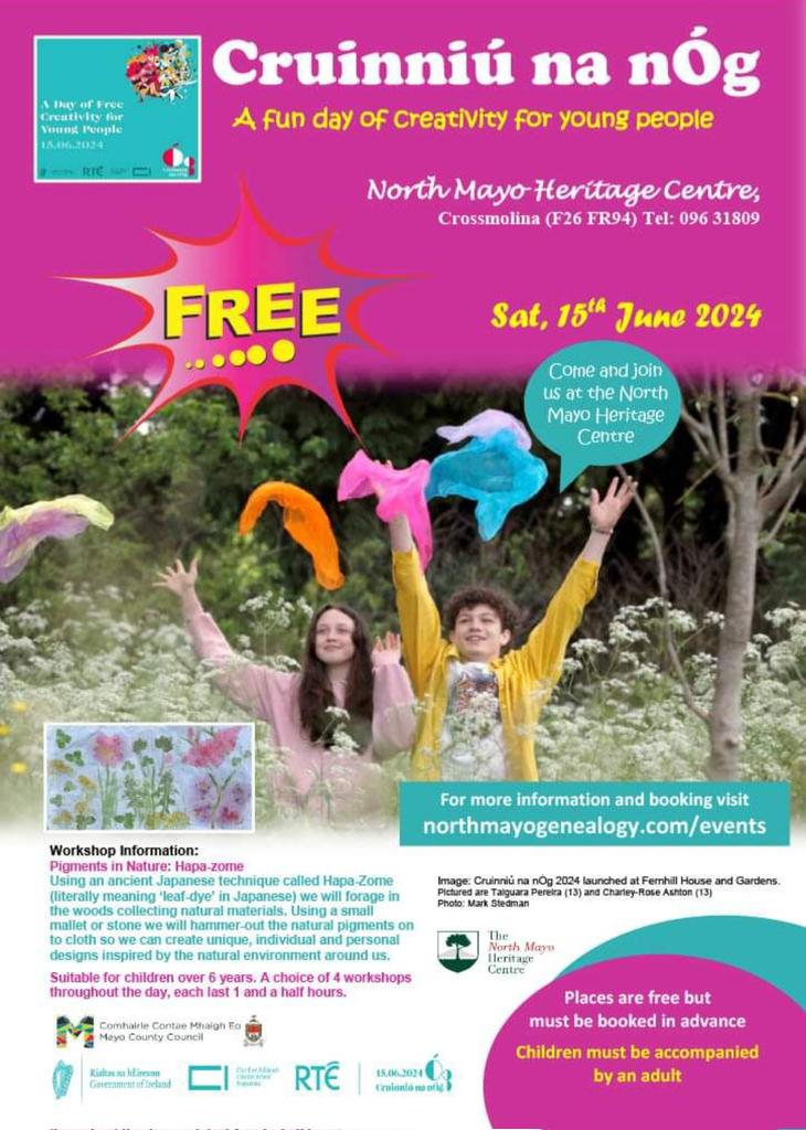 MayoAncestors's tweet photo. How about a FREE event for your child?
#childrensactivities #cruinniúnanóg #freevent #NorthMayo #mayo

☎️ Enquires 096 31809
Event is free but places must be booked. For further details and booking portal, visit
https://t.co/ZUb99lVvgh https://t.co/sBGQVYoToO