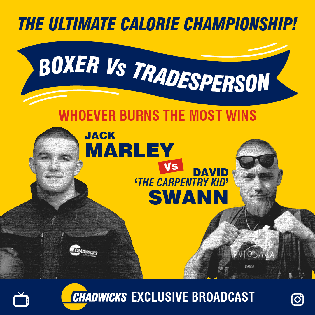 Today marks the kickoff of The Ultimate Calorie Championship! 💪 

Chadwicks Brand Ambassador Jack Marley goes head-to-head with David 'The Carpentry Kid' Swann. 

Whoever burns the most calories by this day week (June 3rd) will be crowned champion! 🥇

#LetsGetItDone