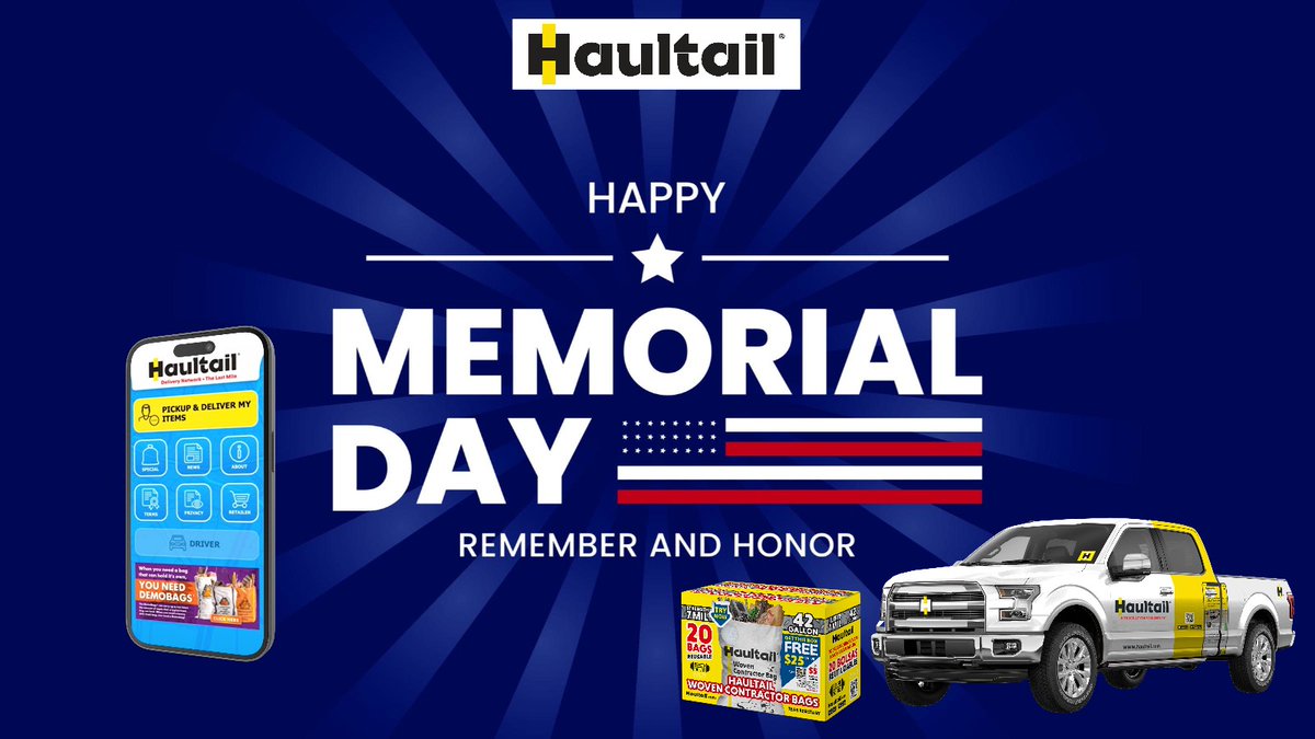 HaulTail's tweet image. This Memorial Day weekend, let Haultail handle your deliveries, big or small. Give the gift of convenience with a Haultail Gift Card and make your loved ones' lives easier. Happy Memorial Day! #MemorialDay2024 #Haultail #DeliveryService #OnDemandDelivery  #GiftCard #EasyDelivery