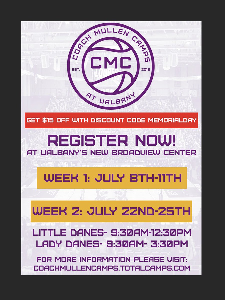 Last day to get $15 off Coach Mullen Camps! Use code MemorialDay to receive your discount. Spots filling quickly!