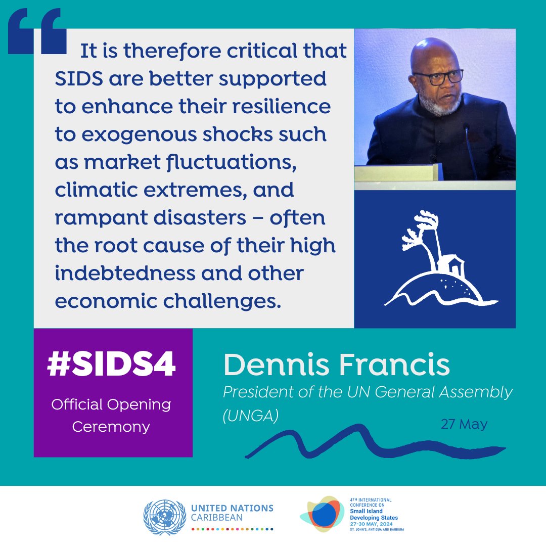 The @UN_PGA Dennis Francis, told #SIDS4 that the beauty of Small Island Developing States (SIDS) is matched by their exceptional vulnerability — stemming from small size, remoteness, geographic dispersion, & scattered populations. He urged greater global support for #SIDS.