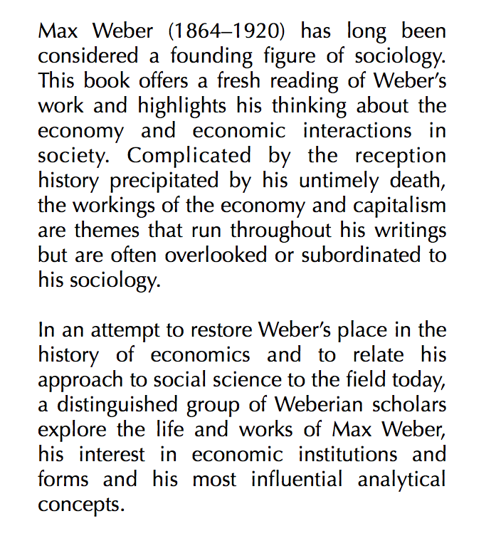 Andrea Maurer (ed.) - Max Weber’s Sociological Thoughts on the Economy À paraître en octobre aux Columbia UP