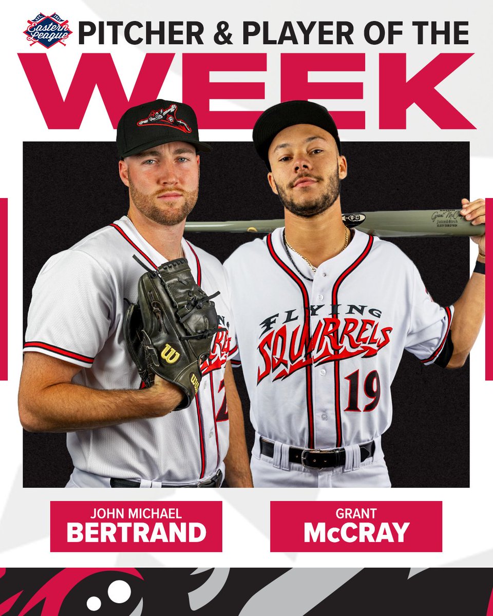 A dominant week for our guys 👏

Congratulations to John Michael Bertrand and Grant McCray for being named the Eastern League Pitcher and Player of the Week!

More on Bertrand ➡️ atmilb.com/3KiIKmk
More on McCray ➡️ atmilb.com/4aH4XFc