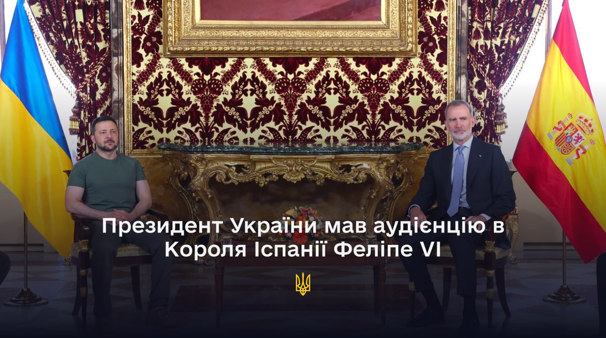 Під час офіційного візиту до Іспанії Президент України Володимир Зеленський мав аудієнцію у Його Величності Короля Феліпе VI. Докладніше: bit.ly/3VeFTB5