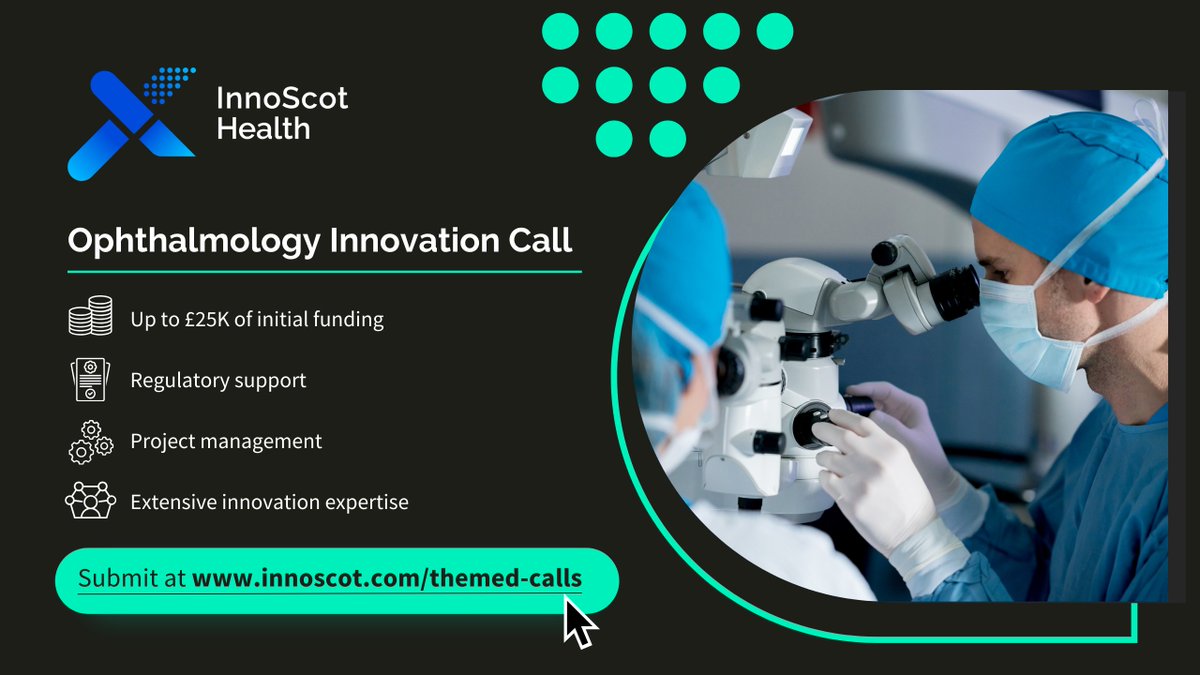 The package of support for health and social care staff with ideas to support NHS Scotland's ophthalmic care includes initial funding, regulatory support, project management and the innovation expertise of InnoScot Health. Find out more 👉 innoscot.com/ophthalmology-…