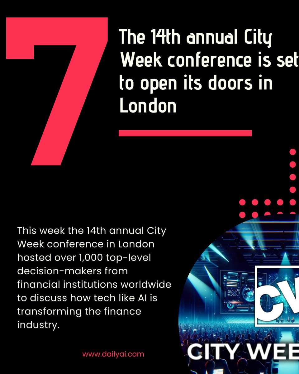 dailyai.com/2024/05/the-14…

#CityWeek2024 #AIinFinance #FinancialInnovation #GlobalFinance #TechInFinance #SustainableGrowth #LondonEvents #AIConference