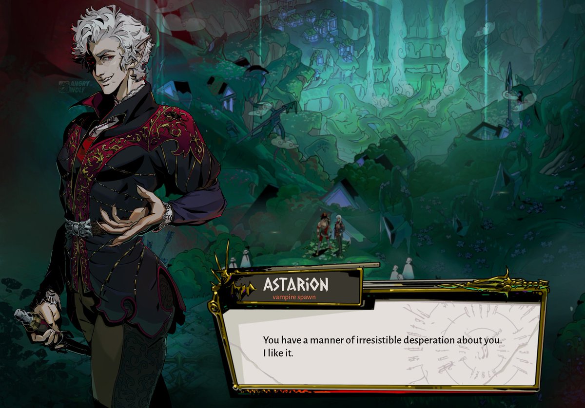 Astarion but in Hades style this time 

tried to capture the inviting and flirty/ i will stab you in your sleep vibes he has at the start of the game