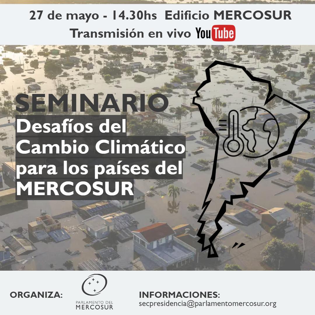 Organizamos, junto al <a href="/PARLASUR/">Parlamento MERCOSUR</a> el seminario:  Desafío del Cambio Climático para los países del MERCOSUR.
Los invitamos a participar y sumarse a esta lucha de protección de nuestro ambiente para el futuro de nuestras sociedades.
Link: youtube.com/live/3P0eOuyd7…