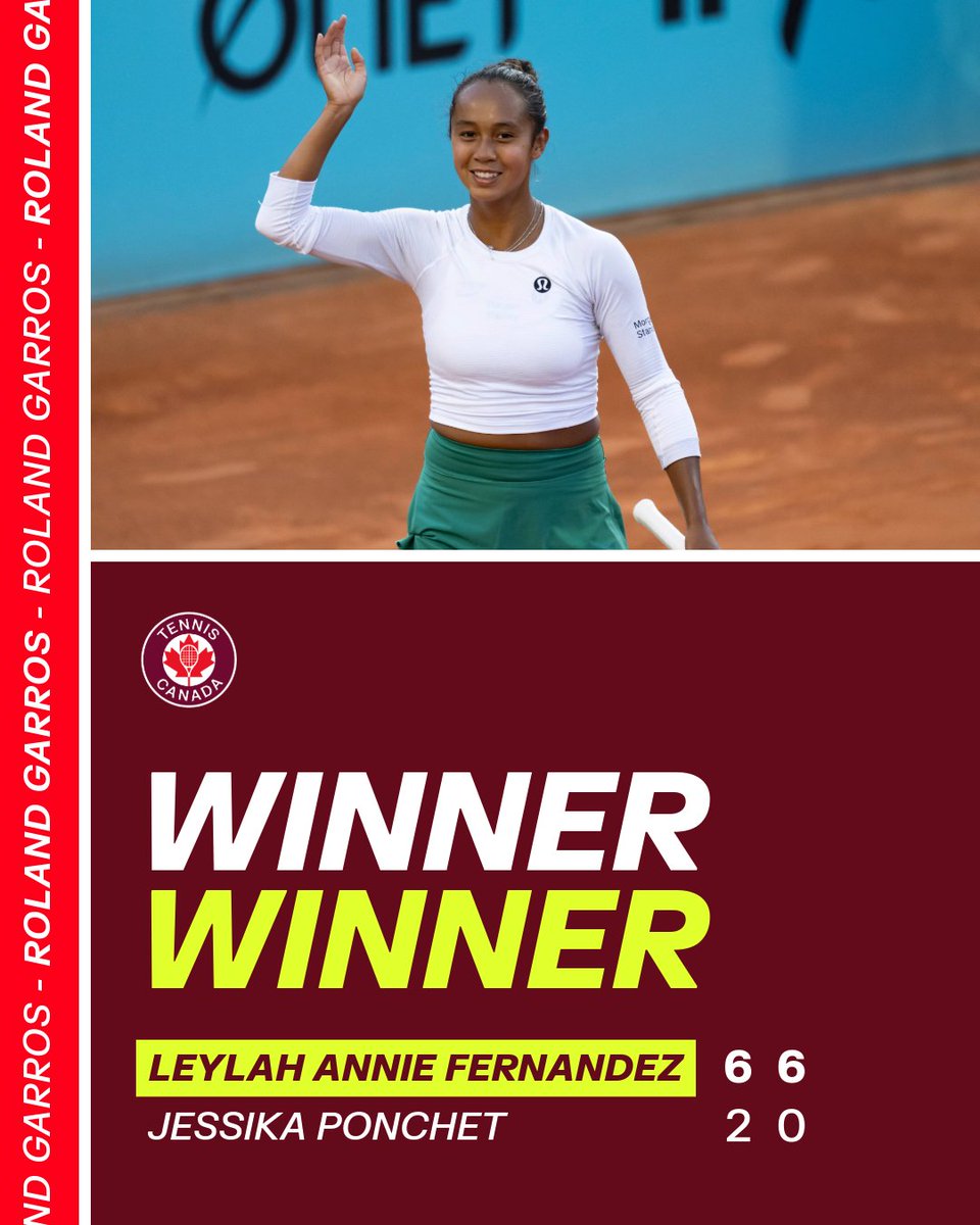 Fernandez off to a fantastic start in France! 👏

Leylah claims victory against Jessika Ponchet in two set to speed into the second round at @rolandgarros 😎

#rolandgarros