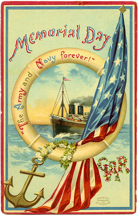 This Memorial Day we take a moment of gratitude to remember and honor our Nation's courageous service members who have paid the ultimate sacrifice. 

Image description:  Illustrated, embossed postcard. Published ca. 1908. Painting by Ellen H. Clapsaddle. Catalog ID: 2009.42.31