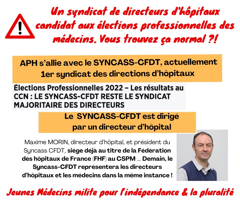 #Élections à l'#hôpital : on voulait que vous sachiez que la liste portée par #APH, #CPH, #AH, #Snphare s'est alliée avec le #SYNCASScfdt, syndicat majoritaire chez les directeurs d'hôpitaux, favorable à la régulation des médecins 🤔 #indépendance #cohérence