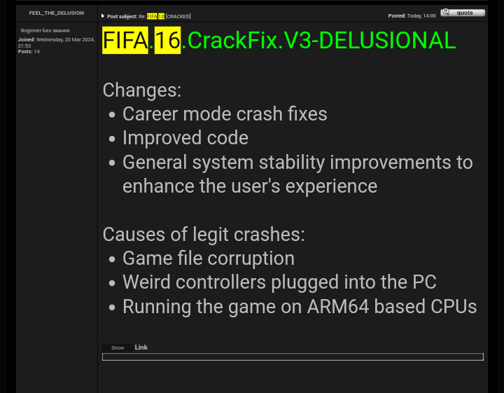 NonoLoko10's tweet image. Para aquellos que siguen teniendo problemas con #FIFA16 salió nuevo Update del CrackFix, ahora la V3 para todos aquellos que siguen teniendo crash aleatorios en el modo carrera, sobre todo para los que juegan en procesadores ARM64