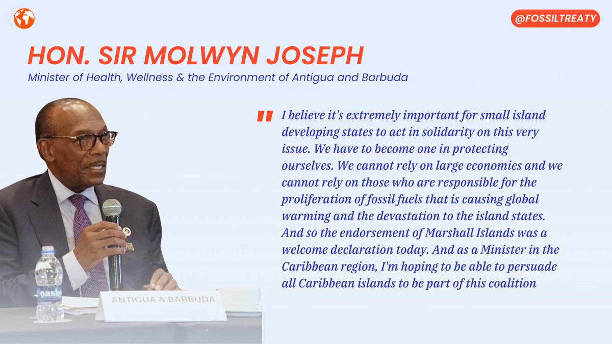 Antigua and Barbuda, the host country of the @UN #SIDS4 Conference and the first Caribbean country to endorse the #FossilFuelTreaty, hopes to 'persuade all Caribbean islands to be part of this coalition.” @molwynjoseph