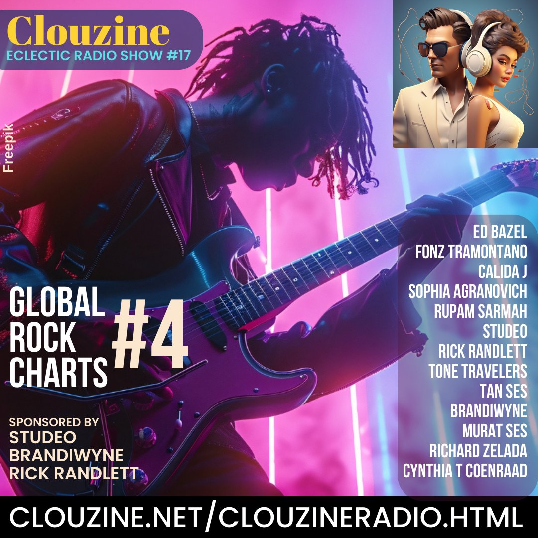 clouzine's tweet image. Clouzine #radioshow #No17 is at #No4 in the Global Rock Charts. Congrats to submitting artists in this genre.
mixcloud.com/clouzinemagazi…