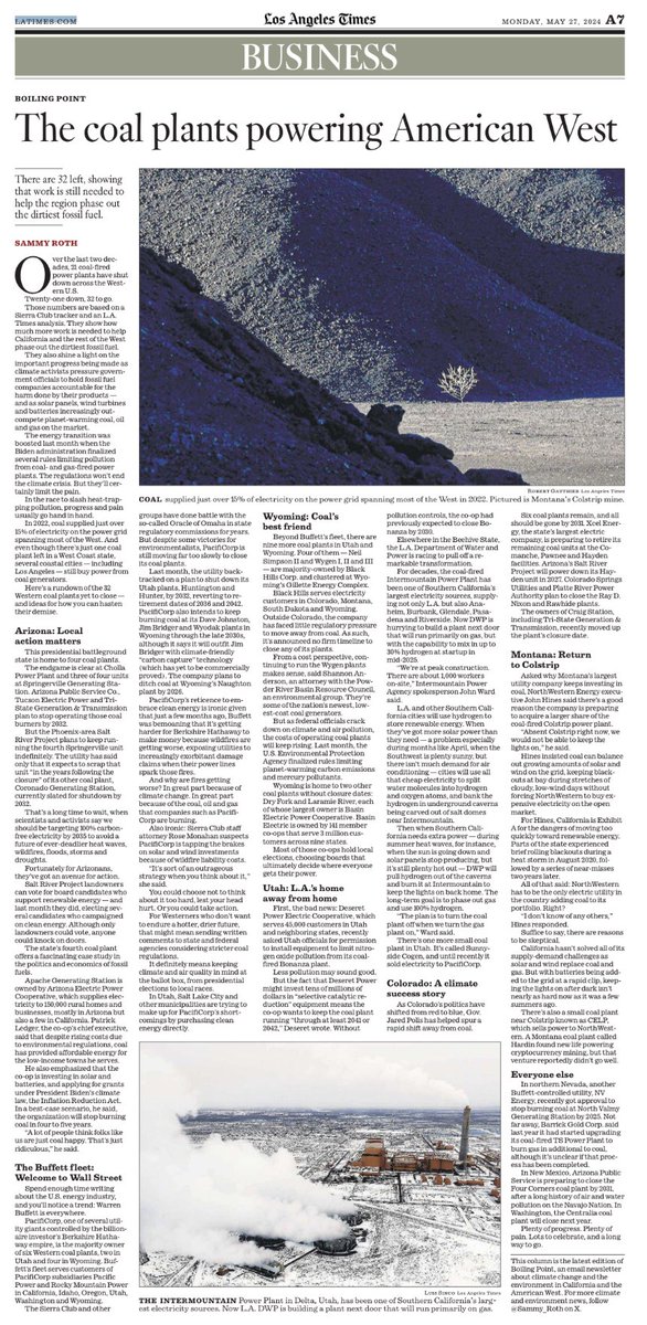 In today’s @latimes: I ran down the last 32 coal plants still operating in the American West, and tried to figure out how they’ve avoided shutdown. Check it out: latimes.com/environment/ne…