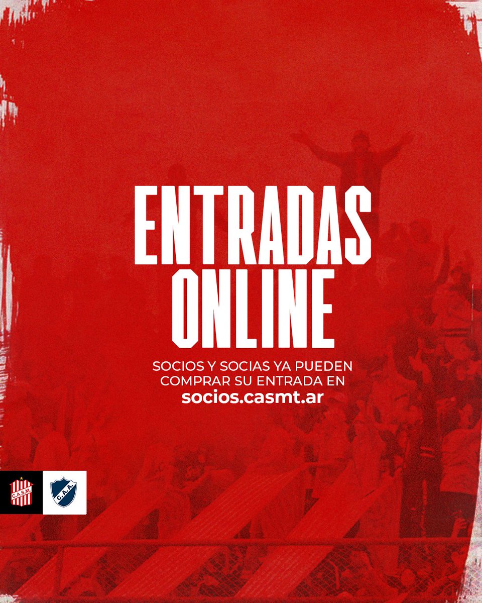 🔴⚪️ #PrimeraNacional VENTA DE ENTRADAS ONLINE 🎫 Los socios y socias ya pueden adquirir sus entradas para el encuentro del próximo domingo, ante Alvarado, en La Ciudadela 🇦🇹 👉 socios.casmt.ar #VamosCiudadela