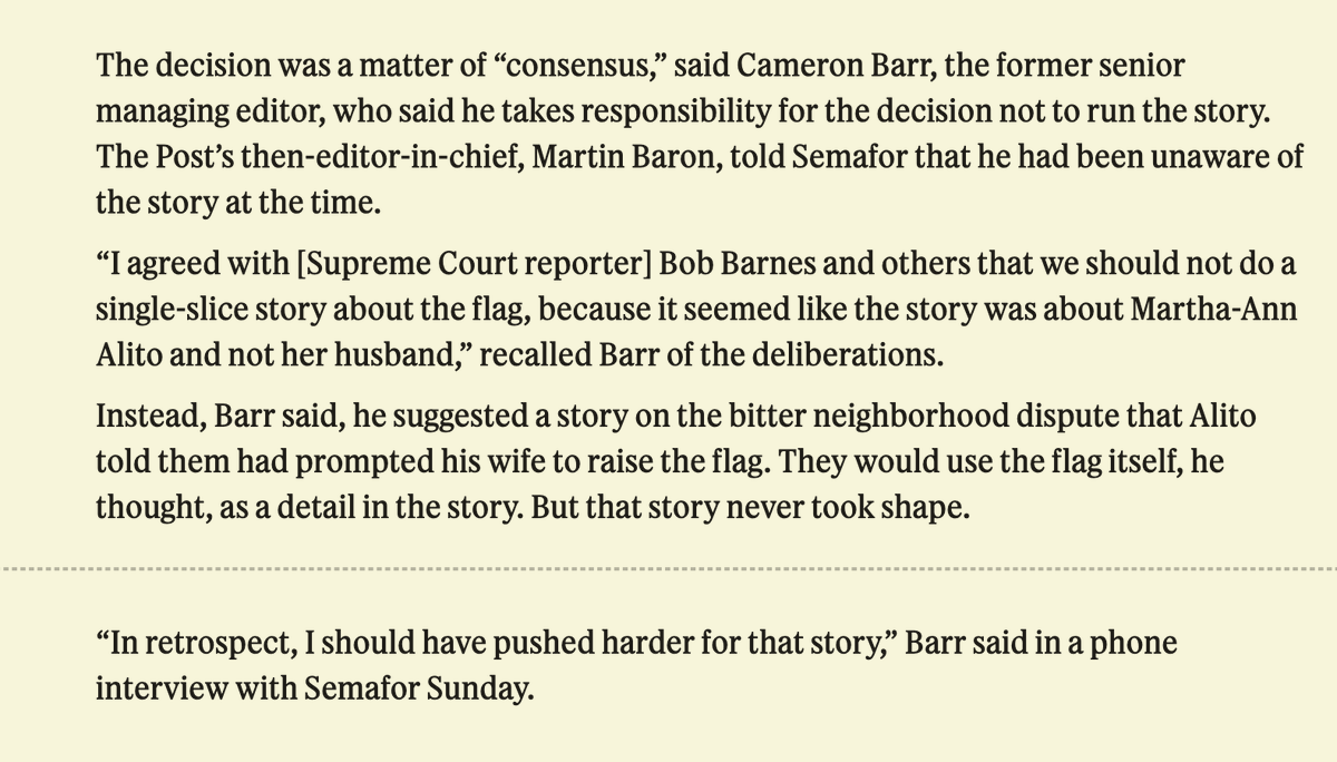 From last night's @semafor media newsltter: Why the Washington Post passed on the Alito flag story three years ago semafor.com/article/05/26/…