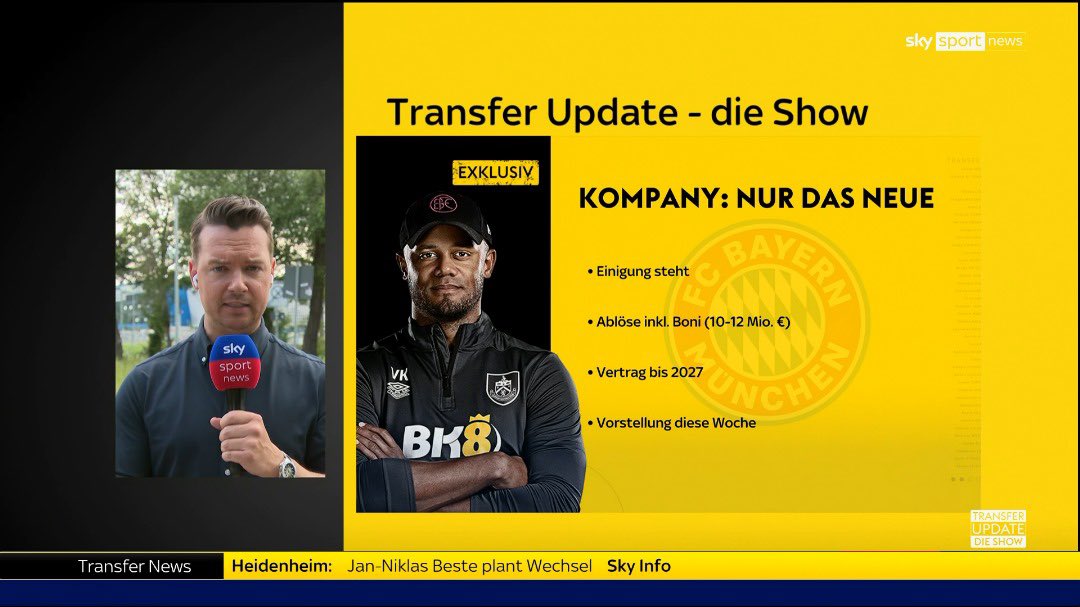 Vincent Kompany will be presented as Bayern coach this week. [@Plettigoal]