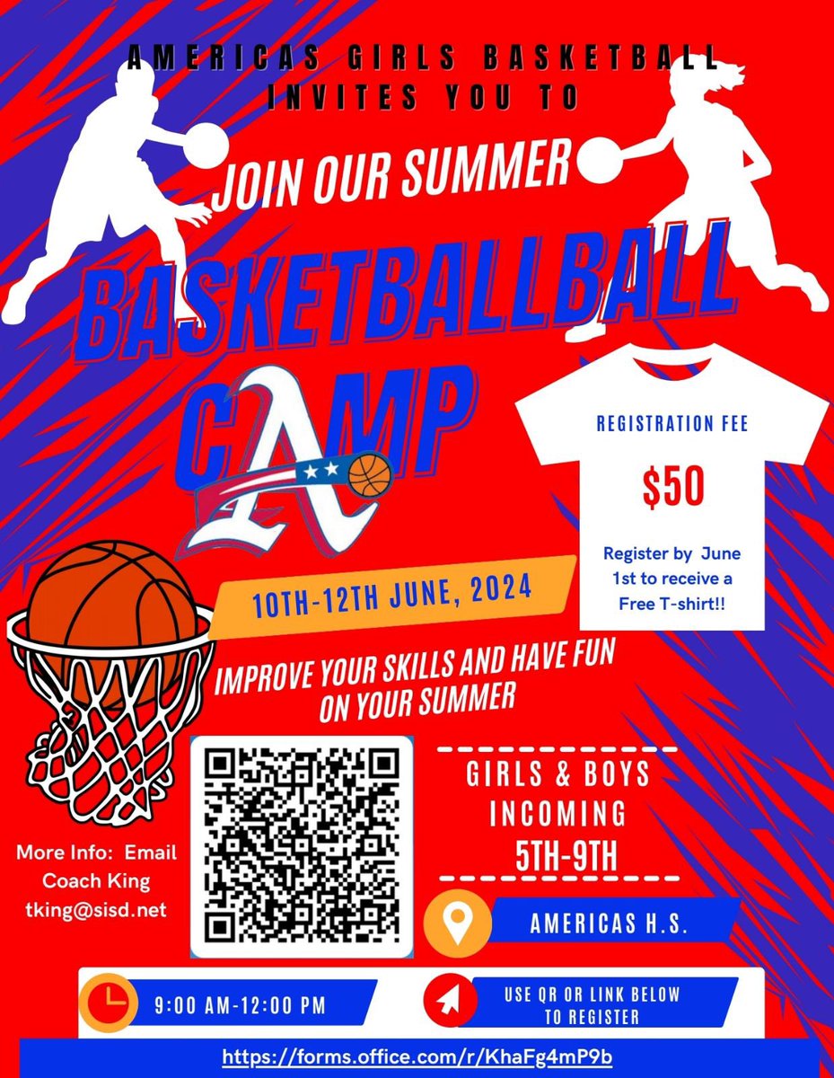 A couple weeks away from a great camp to learn and have fun with the best in El Paso!!! forms.office.com/Pages/Response… @Americas_HS @Coach_NoeRobles @blazerhoops_AHS #Family #BetterTogether